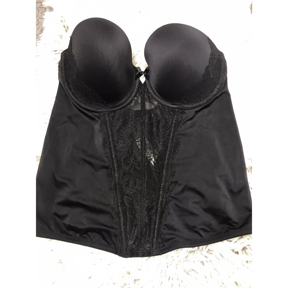 Women's Maidenform Bustier Corset Bra 34C Strapless Shapewear Black Lace Boned